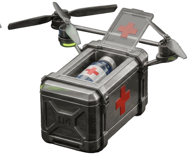 Дрон с медицинским контейнером миссии Medical Delivery